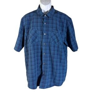 ORVIS Men's Short Sleeve Button Down Plaid Polyester Blue Black Shirt XL